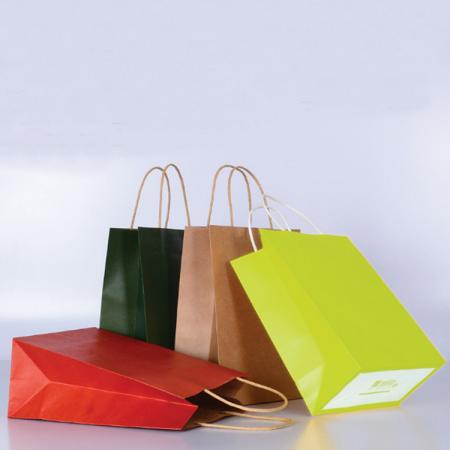 Hersteller angepasstes Logo vollfarbig Kraftpapier Einkaufstaschen mit Griffen