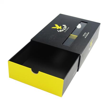 druck benutzerdefinierte neue design matt schwarz karton schublade stil pvc fenster unterwäsche verpackungsbox