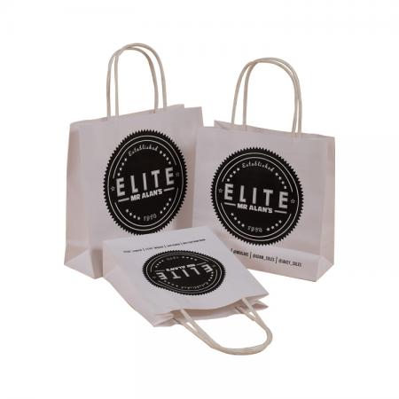 Kundenspezifische Luxus-Einkaufstasche aus recyceltem weißem Kartenpapier zum Verpacken von Geschenken mit Seilgriff