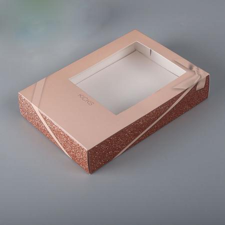 Werbeartikel individuell bedruckte Luxus-Geschenkbox aus Faltpapier mit klarem PVC-Fenster