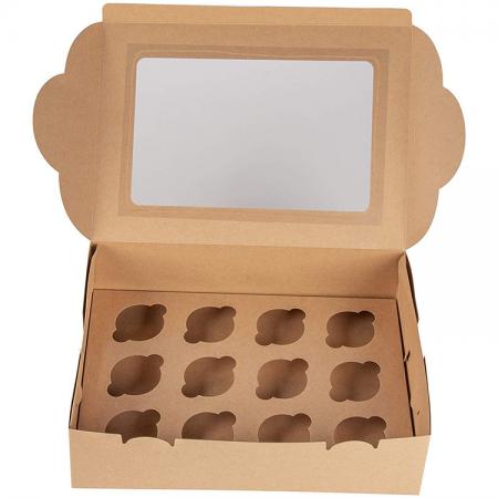 braune Kraftpapierverpackungen zeigen Kuchenbäckerei-Geschenkboxen mit Fenster 4x4x2.5 an