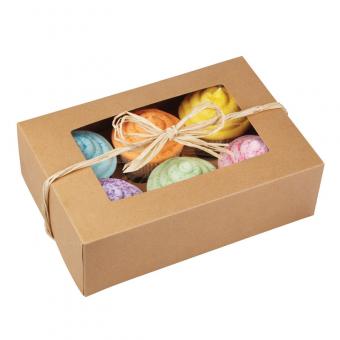 braune Kraftpapierverpackungen zeigen Kuchenbäckerei-Geschenkboxen mit Fenster 4x4x2.5 an